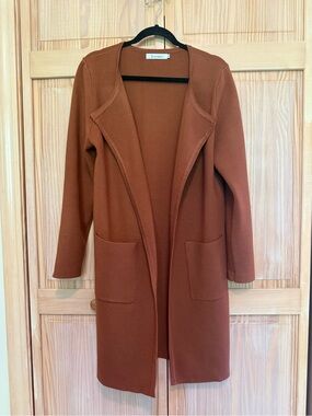 Anrabess Rust Orange Open Front Long Cardigan/Coat